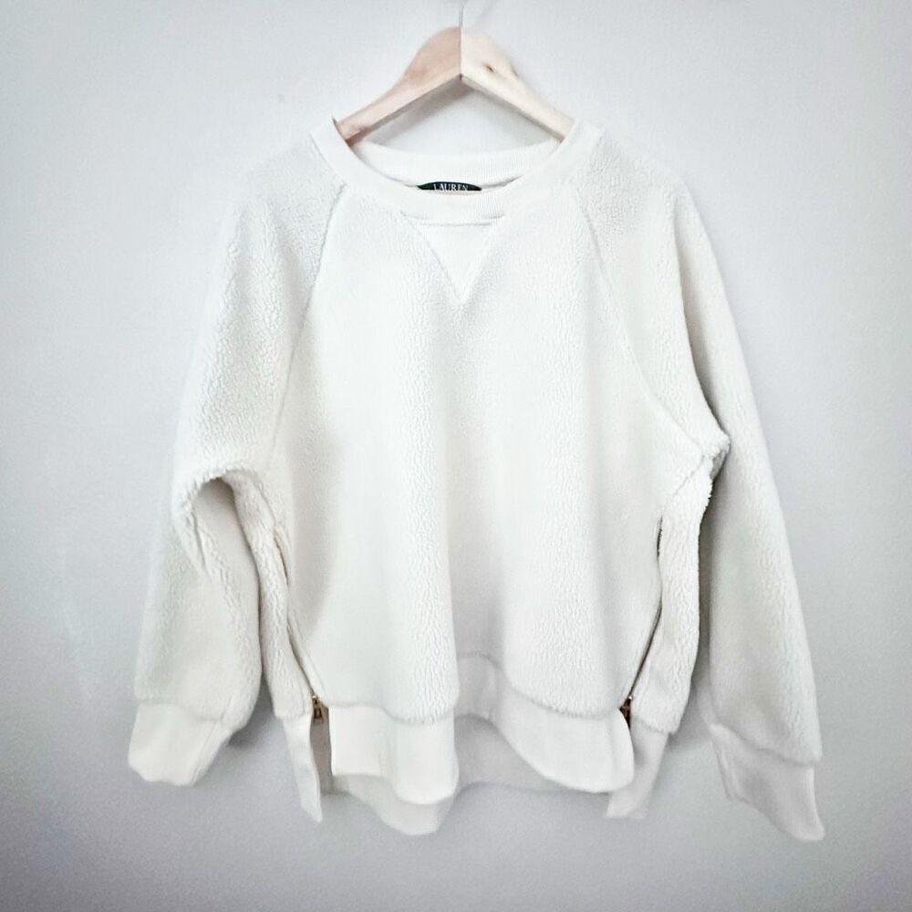 RALPH LAUREN BLACK LABEL | Sherpa Fleece Side Zip Sweatshirt Cream Ivory | XL